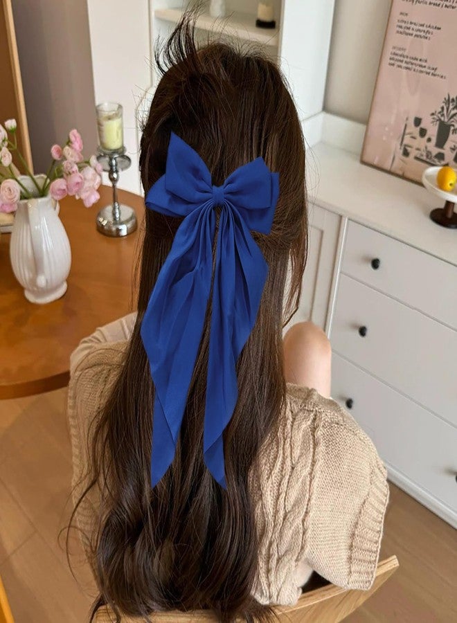 Dladhict Hair Bows for Women Royal Blue Hair Bow Clips for Women Large Satin Hair Ribbon Bow Bows Accessories for Hair Silk Big Hair Bows for Girls Cute Christmas Long Hair Bows for Women Girls Hair Clip - Image 3